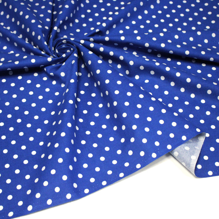 Tissu de coton bleu roi à petits pois blancs 7mm - COLLECTION POLKA DOT - TissusPapi.com