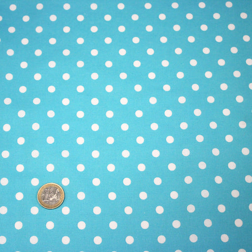 Tissu de coton bleu turquoise à petits pois blancs 7mm - COLLECTION POLKA DOT - TissusPapi.com