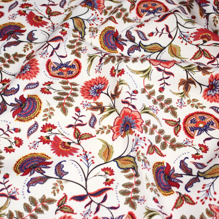 Tissu INDIENNES, gabardine coton imprimée fleurie : deux motifs différents - OEKO - TEX - TissusPapi.com