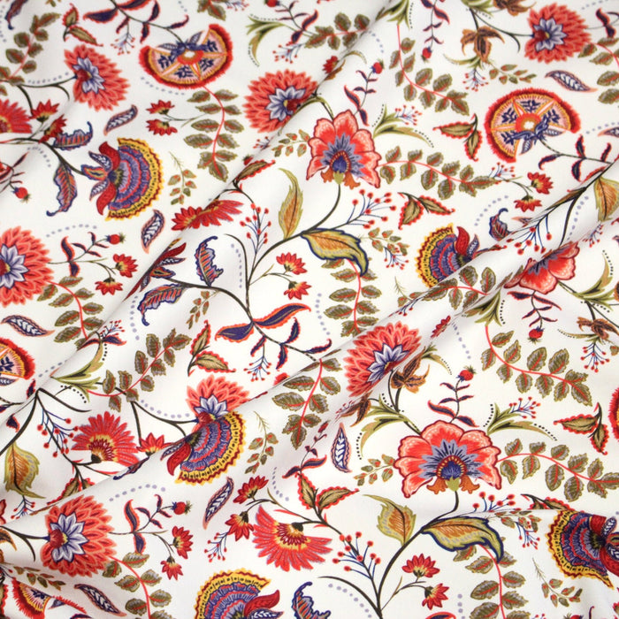 Tissu INDIENNES, gabardine coton imprimée fleurie : deux motifs différents - OEKO - TEX - TissusPapi.com
