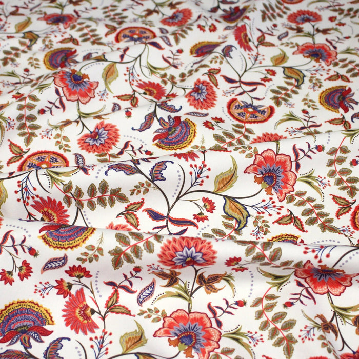 Tissu INDIENNES, gabardine coton imprimée fleurie : deux motifs différents - OEKO - TEX - TissusPapi.com