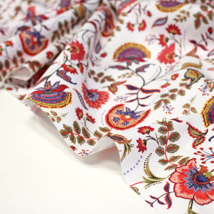 Tissu INDIENNES, gabardine coton imprimée fleurie : deux motifs différents - OEKO - TEX - TissusPapi.com