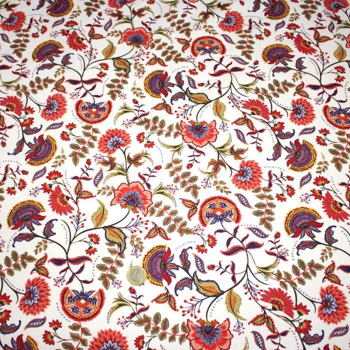 Tissu INDIENNES, gabardine coton imprimée fleurie : deux motifs différents - OEKO - TEX - TissusPapi.com