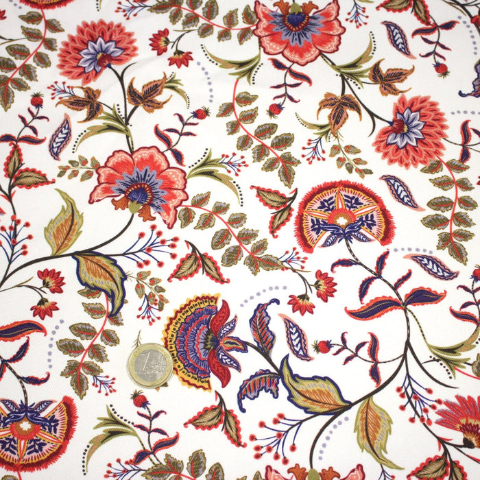 Tissu INDIENNES, gabardine coton imprimée fleurie : deux motifs différents - OEKO - TEX - TissusPapi.com