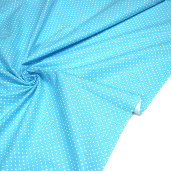 Tissu coton bleu turquoise à petits pois blancs 2mm - COLLECTION POLKA DOT - TissusPapi.com