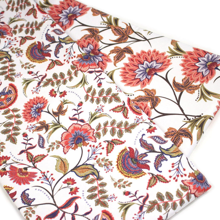 Tissu INDIENNES, gabardine coton imprimée fleurie : deux motifs différents - OEKO - TEX - TissusPapi.com