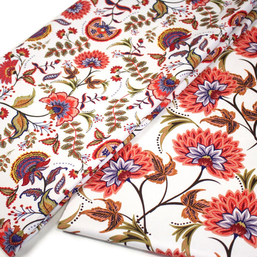Tissu INDIENNES, gabardine coton imprimée fleurie : deux motifs différents - OEKO - TEX - TissusPapi.com