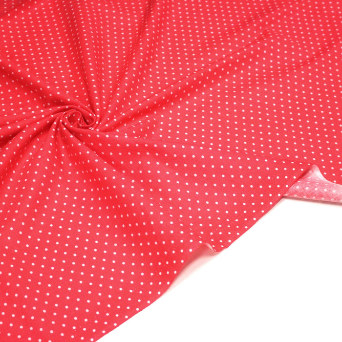 Tissu coton rouge fraise à pois blancs 2mm - COLLECTION POLKA DOT - TissusPapi.com