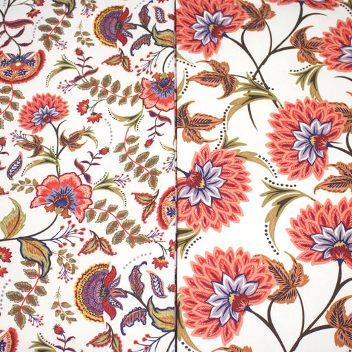 Tissu INDIENNES, gabardine coton imprimée fleurie : deux motifs différents - OEKO - TEX - TissusPapi.com