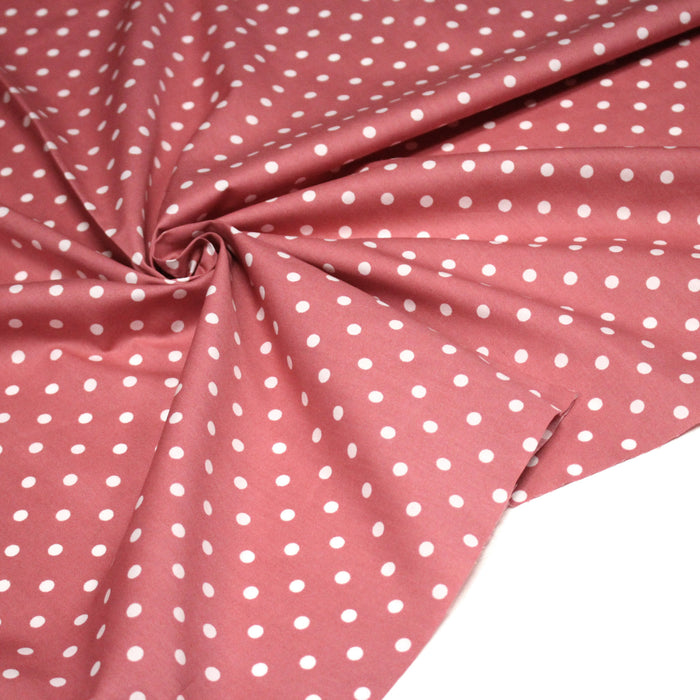 Tissu coton rose indien à pois blancs 6mm - COLLECTION POLKA DOT - TissusPapi.com