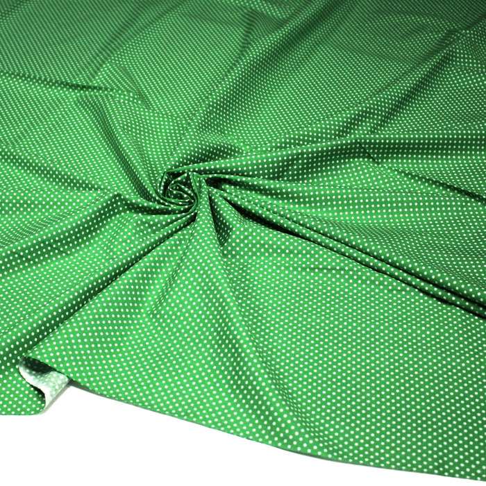 Tissu coton vert prairie à petits pois blancs 2mm - COLLECTION POLKA DOT - TissusPapi.com