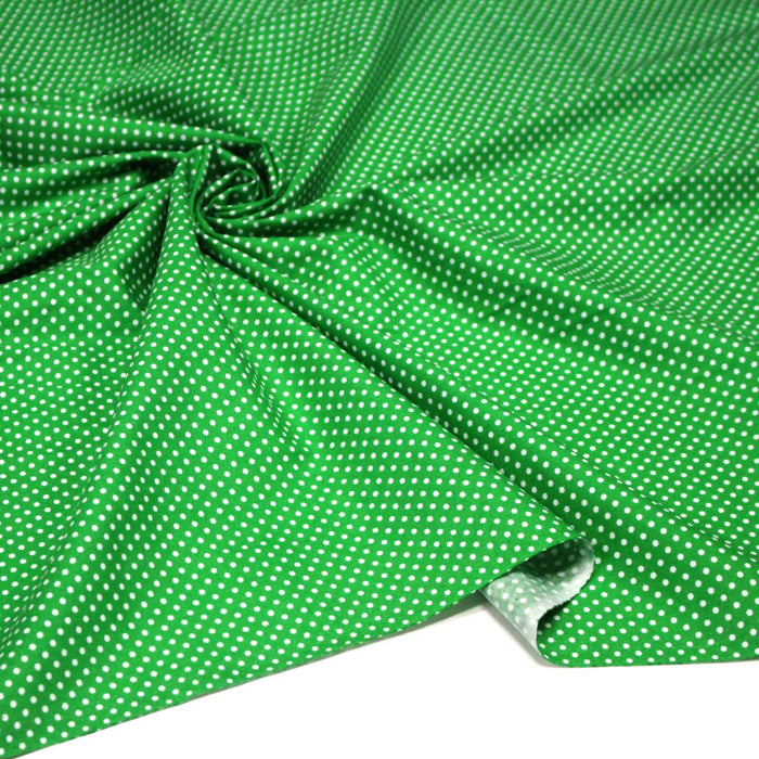 Tissu coton vert prairie à petits pois blancs 2mm - COLLECTION POLKA DOT - TissusPapi.com