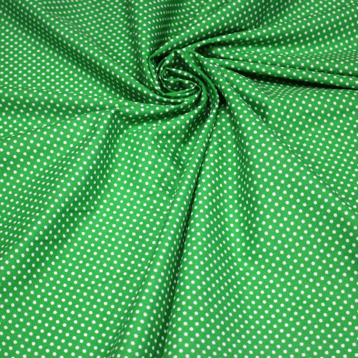 Tissu coton vert prairie à petits pois blancs 2mm - COLLECTION POLKA DOT - TissusPapi.com