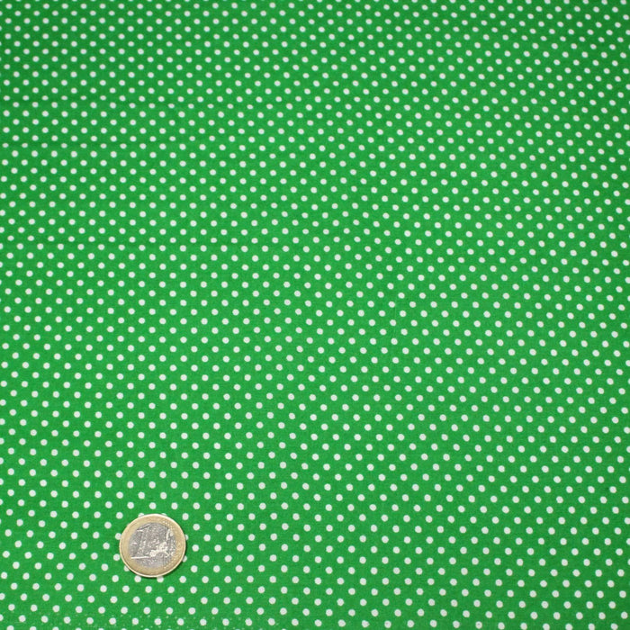Tissu coton vert prairie à petits pois blancs 2mm - COLLECTION POLKA DOT - TissusPapi.com