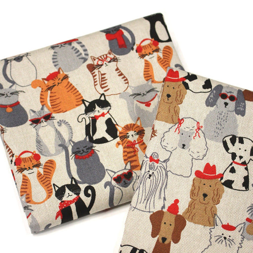 Tissu coton demi - natté façon lin CHIEN ET CHAT : un tissu chien, un tissu chat - OEKO - TEX - TissusPapi.com
