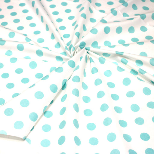 Tissu coton blanc à pois bleu ciel 18mm - COLLECTION POLKA DOT - TissusPapi.com