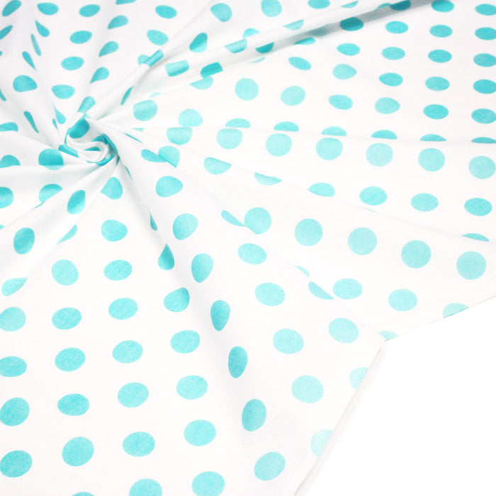 Tissu coton blanc à pois bleu ciel 18mm - COLLECTION POLKA DOT - TissusPapi.com