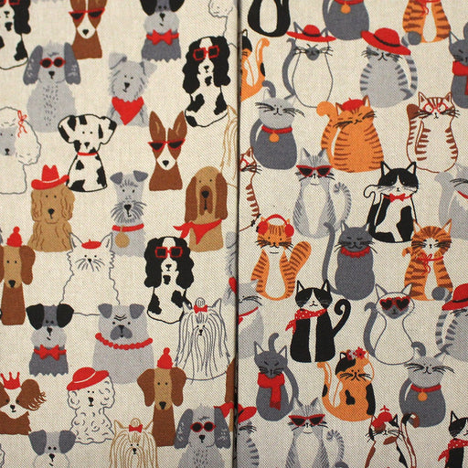 Tissu coton demi - natté façon lin CHIEN ET CHAT : un tissu chien, un tissu chat - OEKO - TEX - TissusPapi.com
