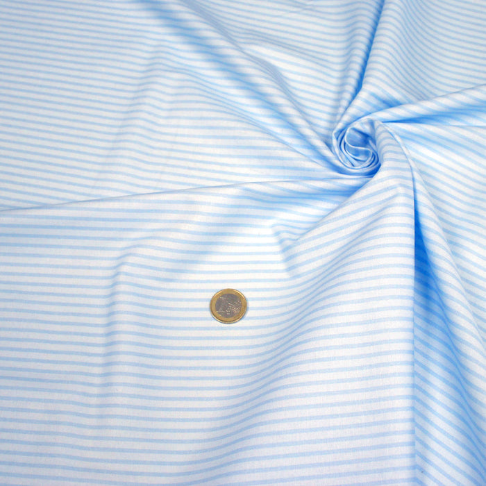 Tissu cotonnade aux rayures bleu ciel - TissusPapi.com