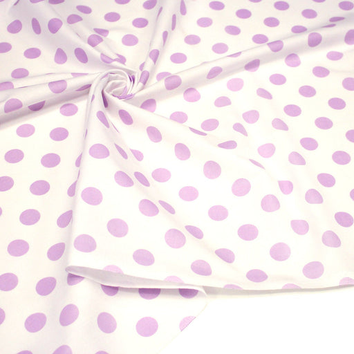 Tissu coton blanc à pois mauve 18mm - COLLECTION POLKA DOT - TissusPapi.com