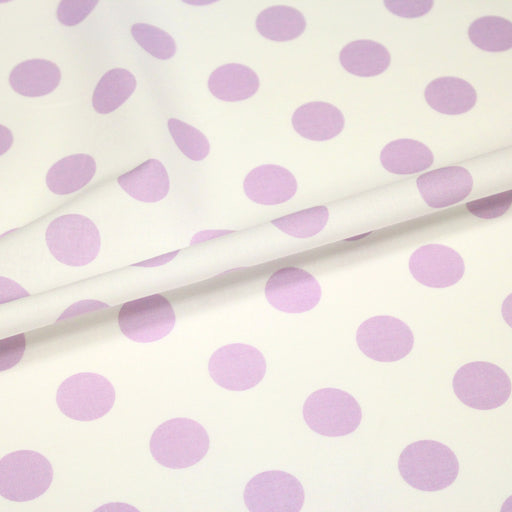 Tissu coton blanc à pois mauve 18mm - COLLECTION POLKA DOT - TissusPapi.com