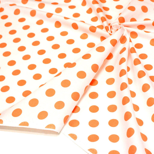Tissu coton blanc à pois oranges 18mm - COLLECTION POLKA DOT - TissusPapi.com