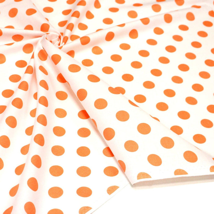Tissu coton blanc à pois oranges 18mm - COLLECTION POLKA DOT - TissusPapi.com