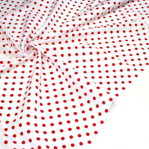 Tissu coton blanc à pois rouges 7mm - COLLECTION POLKA DOT - TissusPapi.com