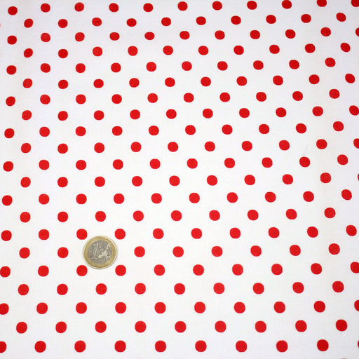 Tissu coton blanc à pois rouges 7mm - COLLECTION POLKA DOT - TissusPapi.com