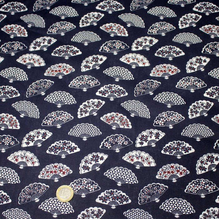 Tissu cotonnade LES EVENTAILS japonais : rouge ou bleu - OEKO - TEX - TissusPapi.com