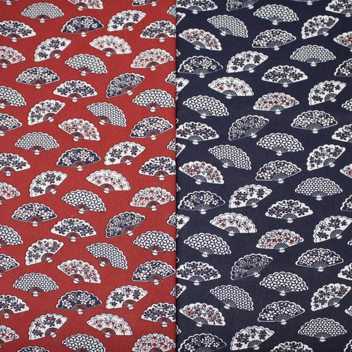 Tissu cotonnade LES EVENTAILS japonais : rouge ou bleu - OEKO - TEX - TissusPapi.com