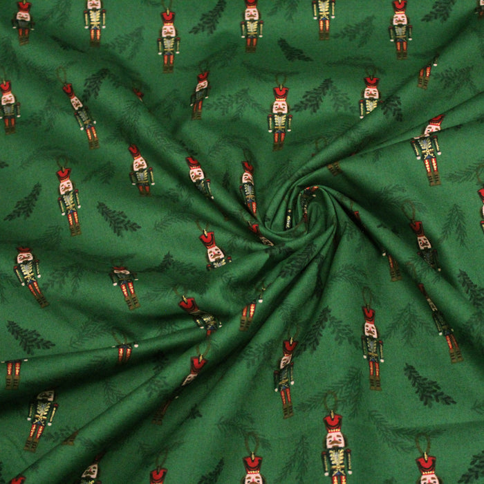Tissu de coton de Noël vert aux soldats casse noisette dorés - COLLECTION NOËL - OEKO - TEX - TissusPapi.com
