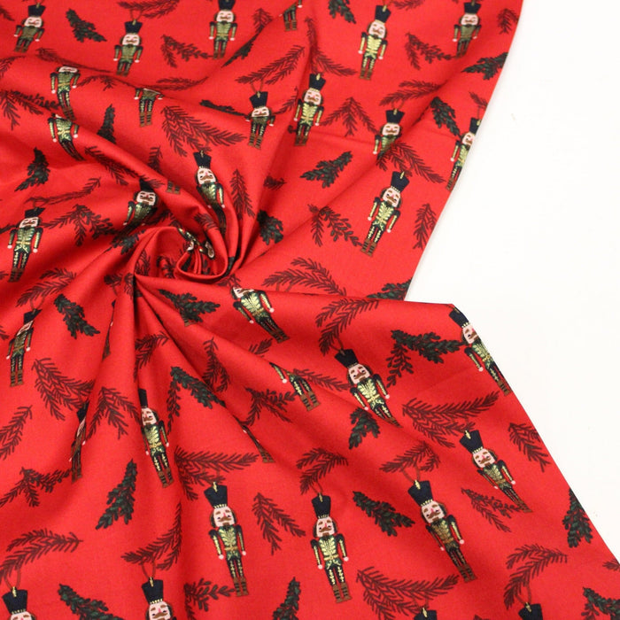 Tissu de coton de Noël rouge aux soldats casse noisette dorés - COLLECTION NOËL - OEKO - TEX - TissusPapi.com