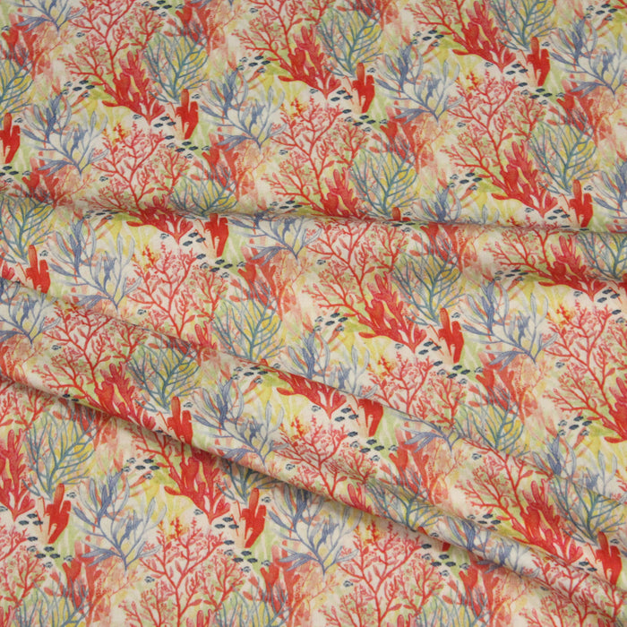 Tissu coton Coraux multicolores et fond marin - OEKO-TEX