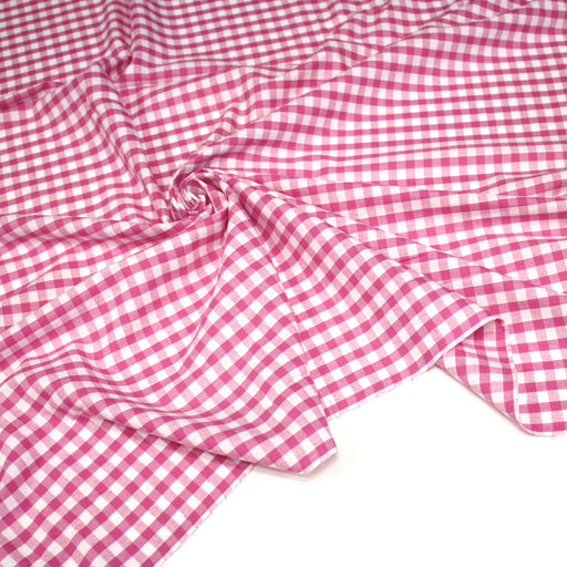 Tissu cotonnade VICHY rose fuchsia & blancs, carreaux 8mm - TissusPapi.com
