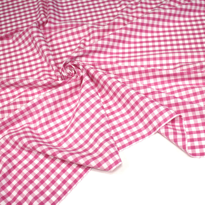 Tissu cotonnade VICHY rose fuchsia & blancs, carreaux 8mm