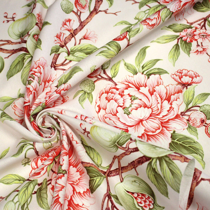 Tissu coton demi - natté INDIENNES FLEURIES : bleu ou blanc cassé - OEKO - TEX - TissusPapi.com