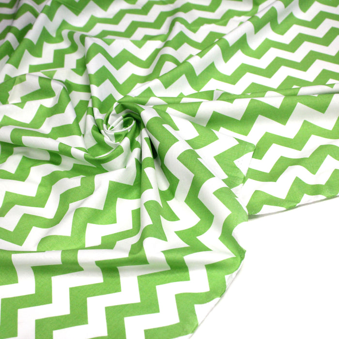 Tissu cotonnade, chevrons verts et blancs
