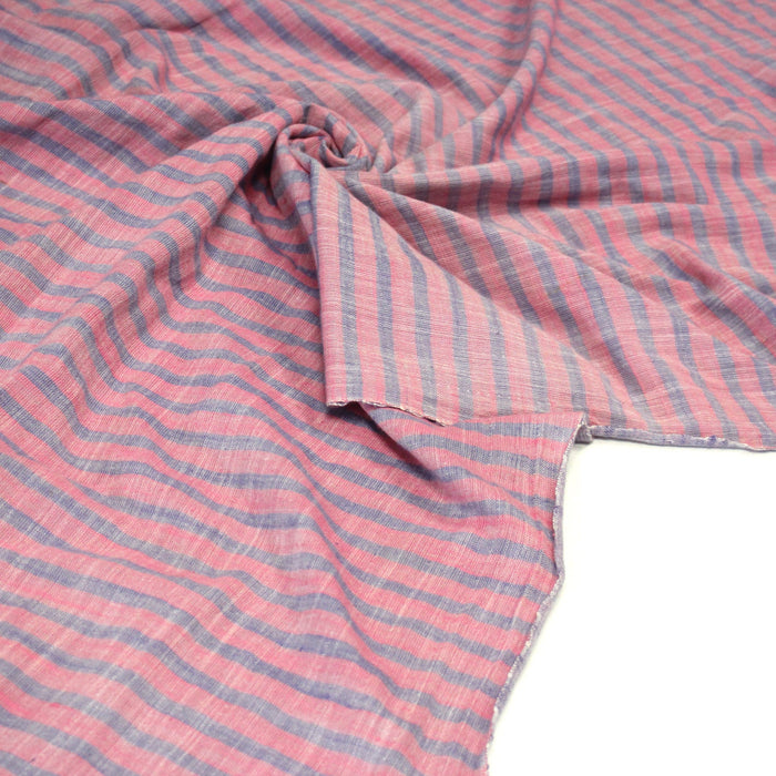 Tissu Double chambray coton à rayures : parme & rose ou bleu & vert