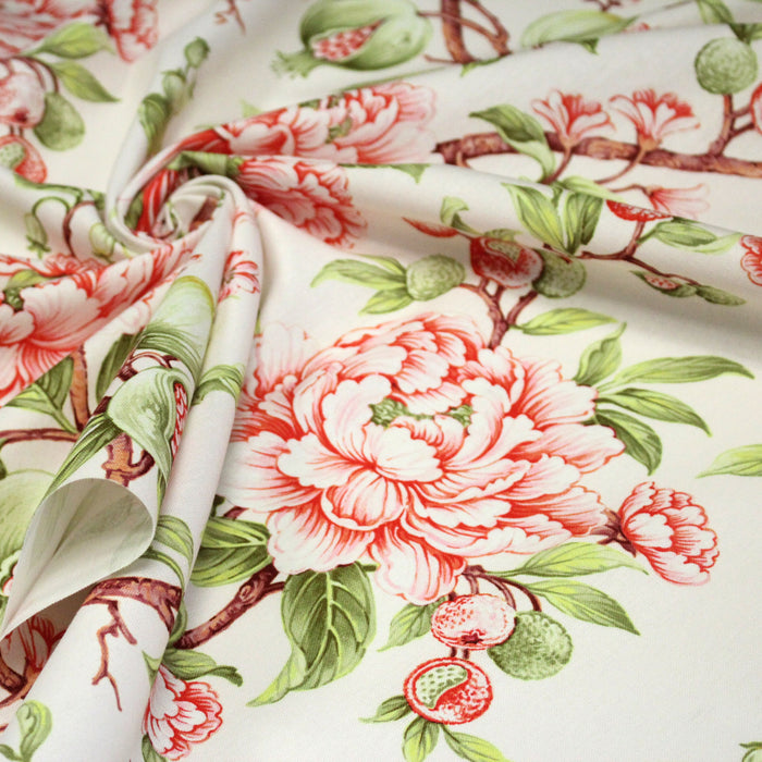 Tissu coton demi - natté INDIENNES FLEURIES : bleu ou blanc cassé - OEKO - TEX - TissusPapi.com