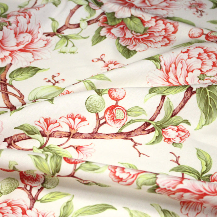 Tissu coton demi - natté INDIENNES FLEURIES : bleu ou blanc cassé - OEKO - TEX - TissusPapi.com