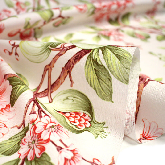 Tissu coton demi - natté INDIENNES FLEURIES : bleu ou blanc cassé - OEKO - TEX - TissusPapi.com