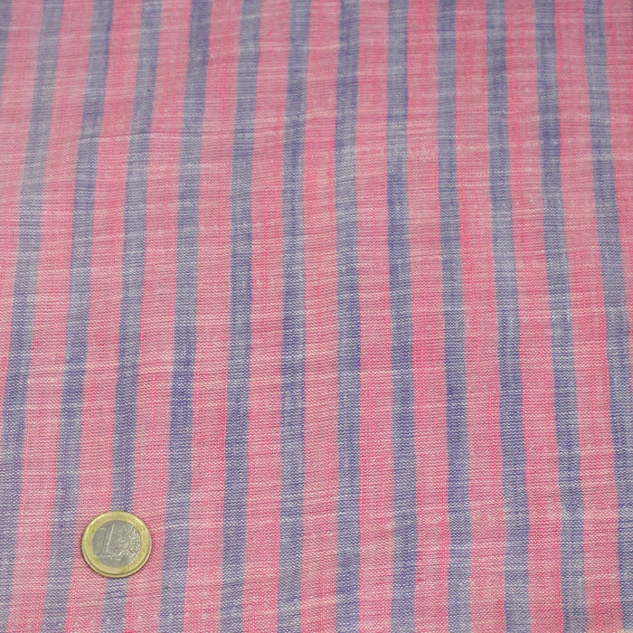 Tissu Double chambray coton à rayures : parme & rose ou bleu & vert - TissusPapi.com