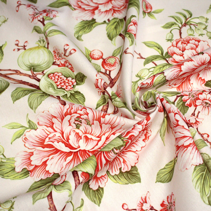 Tissu coton demi - natté INDIENNES FLEURIES : bleu ou blanc cassé - OEKO - TEX - TissusPapi.com
