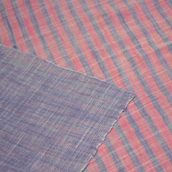 Tissu Double chambray coton à rayures : parme & rose ou bleu & vert - TissusPapi.com