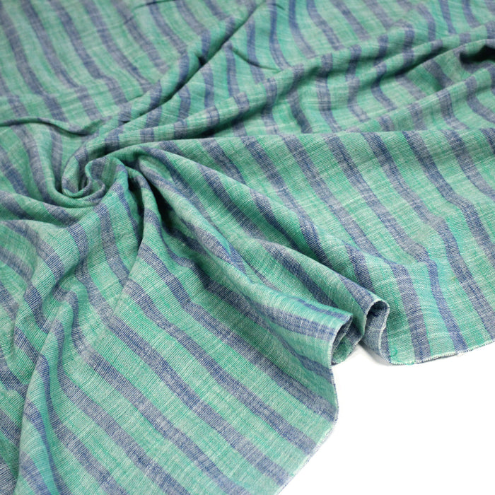 Tissu Double chambray coton à rayures : parme & rose ou bleu & vert - TissusPapi.com