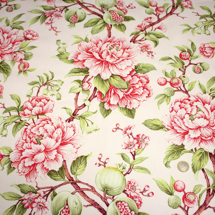 Tissu coton demi - natté INDIENNES FLEURIES : bleu ou blanc cassé - OEKO - TEX - TissusPapi.com