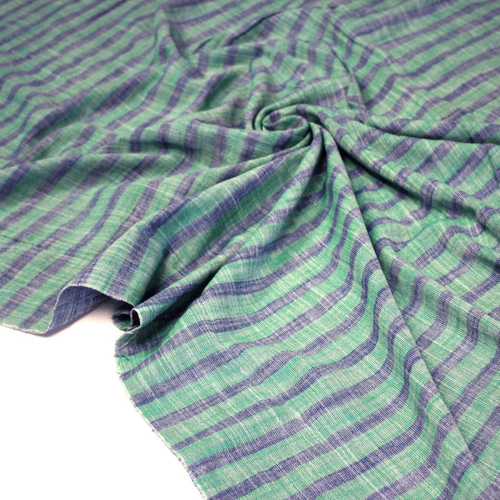 Tissu Double chambray coton à rayures : parme & rose ou bleu & vert - TissusPapi.com