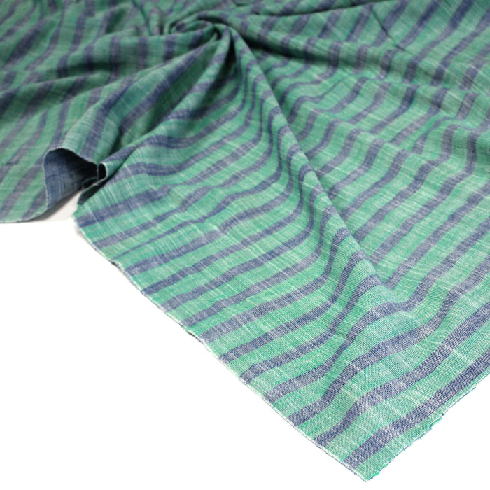 Tissu Double chambray coton à rayures : parme & rose ou bleu & vert - TissusPapi.com