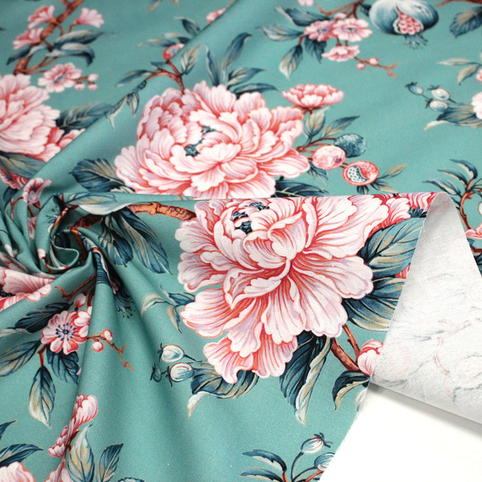 Tissu coton demi - natté INDIENNES FLEURIES : bleu ou blanc cassé - OEKO - TEX - TissusPapi.com